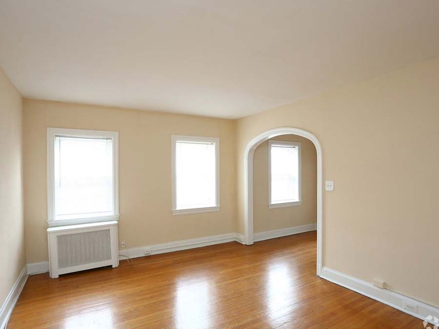 Unfurnished living room space in an apartment at Edgehill Court in Bala Cynwyd, PA.