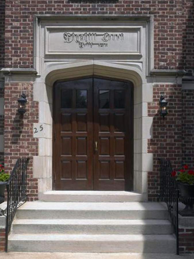 Entrance to Edgehill Court apartment building in Bala Cynwyd, PA.