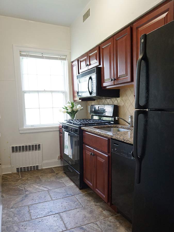 Kitchen area in an apartment at Edgehill Court in Bala Cynwyd, PA.
