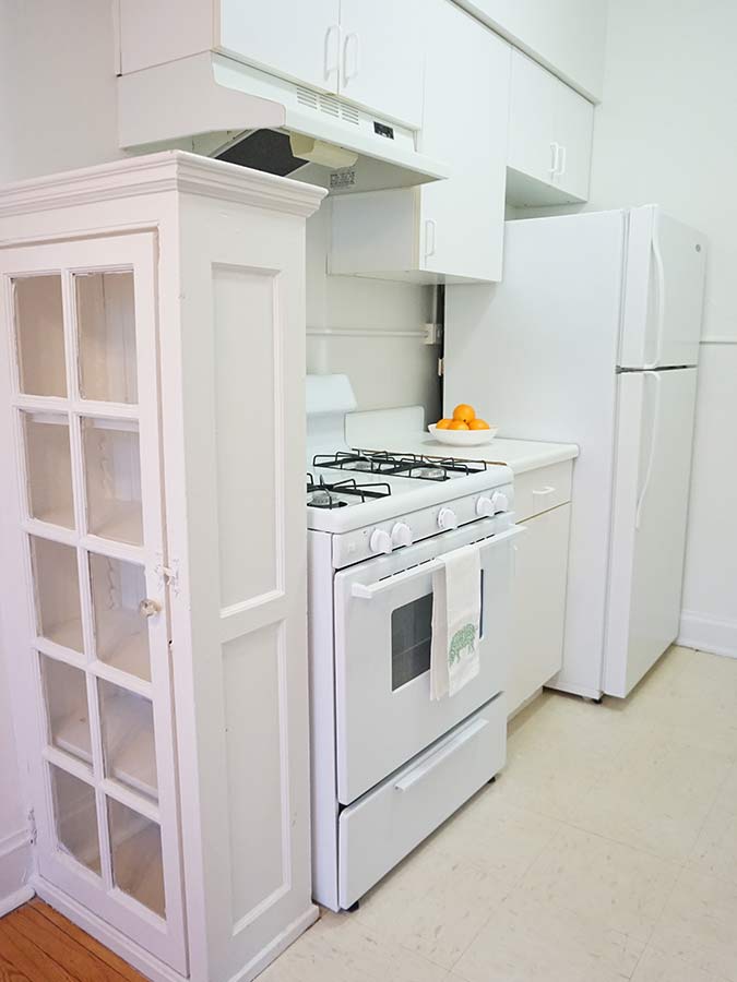 White kitchen area in an apartment at Edgehill Court in Bala Cynwyd, PA.