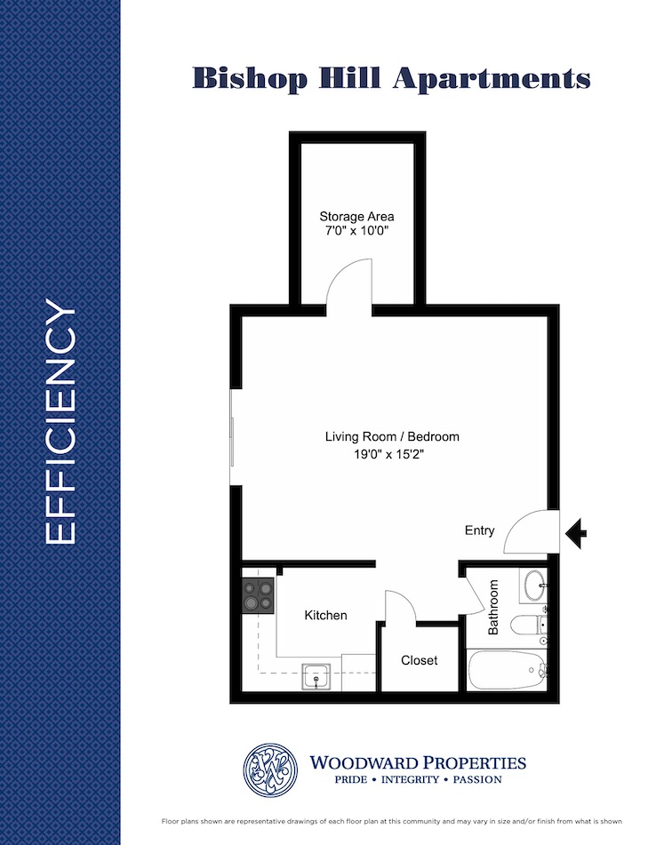 Efficiency Studio Floor Plan at Bishop Hill Apartments in Secane, PA